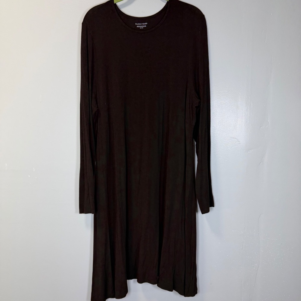 Eileen Fisher Womens XL Brown Viscose Spandex Long Sleeve Jersey‎ Tunic Dress